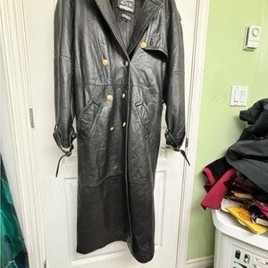 Global Identity G-111  Thinsulate 3M Black Genuine Leather Trench Coat.  Exc.